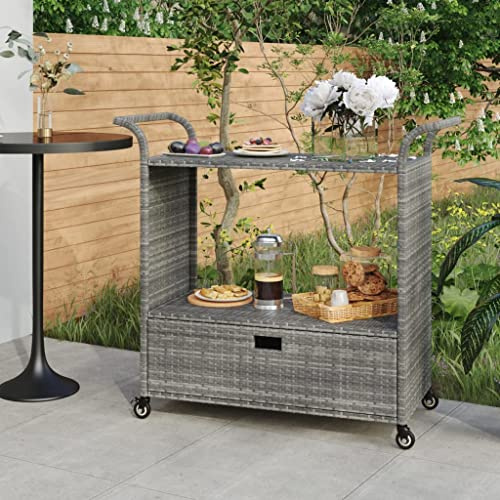 Genérico Carrito de Bar con cajón ratán sintético Gris 100x45x97 cm,Mobiliario,Carros e Islas,Carros de Cocina y Comedor,316664