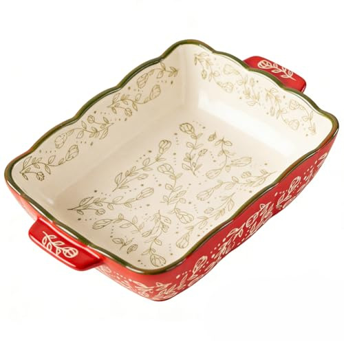 Rektangulär gratinskål i keramik med keramiska handtag, ugns- och mikrovågsugnssäker för soufflé, crème brûlée, lasagne, tiramisu och pudding (23,7 x 20,2 x 5,8 cm)
