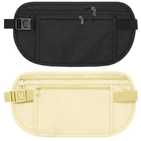 2 Pack Money Belt for Travel – Anti-Theft Money Pouch, Waterproof Passport Holder, Stealth Undercover Waist Wallet, Comfortable Elastic Bum Bag for Cash Cards Phone Dog Walking