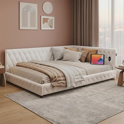 Xnferty Gepolstertes Schlafsofa 140 x 200 cm, Polsterbett Doppelbett mit Lattenrost, Bettgestell mit Rückenlehne für Kinder, Erwachsene, Teddyfleece, ohne Matratze (Beige, 140x200cm)