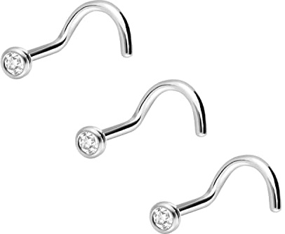 PIERCINGLINE 3er SET Chirurgenstahl Nasenpiercing Spirale | 2 mm KRISTALL | Piercing Nase Stecker | Farbauswahl
