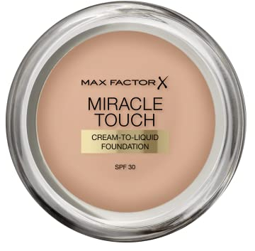 Max Factor Miracle Touch Foundation, New and Improved Formula, SPF 30 and Hyaluronic Acid, 45 Warm Almond, 1 Count (Pack of 1)