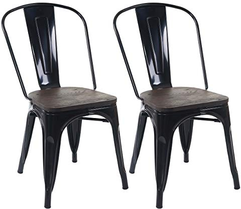 Mendler 2er-Set Stuhl HWC-A73 inkl. Holz-Sitzfläche, Bistrostuhl Stapelstuhl, Metall Industriedesign stapelbar - schwarz