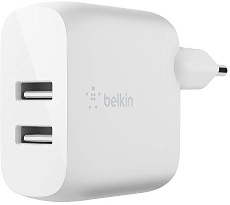 Belkin Doppio caricabatteria da parete USB-A da 24 W Boost Charge (per iPhone 14, 14 Plus, 14 Pro, 14 Pro Max, iPhone 13, iPhone 12, Samsung Galaxy S23, S23+, S22, Pixel e altri)
