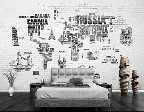 ZXCHEE Papier Peint 3D intissé Carte Du Monde De Mur De Briques Murales Chambre Salon Restaurant Couloir Décoration Murale Art 430x310 cm