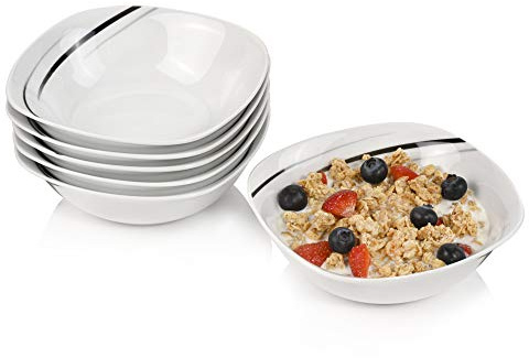 SÄNGER Müslischalen Set Bilgola Black Lines aus Pozellan | 6-teiliges Müslischalenset, modernes Design, mit Schwarzen Linien 350 ml