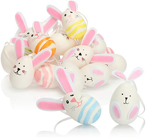 com-four® 18x Uova di Pasqua da Appendere - Decorazione Pasquale a Forma di Coniglietto - Uova di Pasqua Colorate con Orecchie da Coniglio di Pasqua (Uova di coniglio - 01)