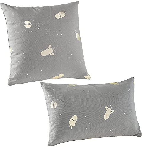 howa 2er Set Kissenbezug aus Baumwolle, Dekokissen grau 8702 | Kissen Bezüge 42x42 und 52x52 cm, im grauen Farbton mit goldenen „space“ Druck
