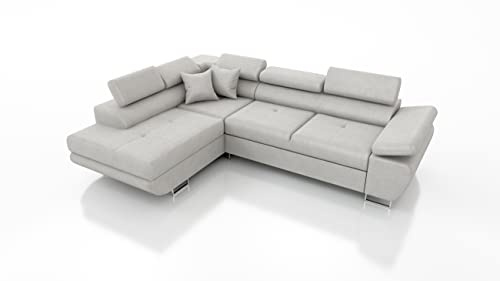 Robin Inspire Saturn Premium Ecksofa Schlaffunktion Bettkasten Verstellbare Kopfstützen Kissen Sofa L-Form Schlafsofa Freistehende Eckcouch Schlafcouch Wohnzimmermöbel Wohnlandschaft Kingston-Stoff