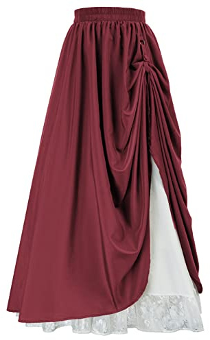 SCARLET DARKNESS Damen Renaissance Rock mit Rüsche Spitzensaum Hohe Taille A-Linie Maxirock