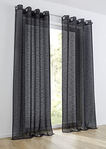 Kutti Vorhang Celtic anthrazit mit Ösen. Pflegeleicht, Gardine in Leinenoptik. Halbtransparent, mit Effektgarn. (140 x 245 cm)
