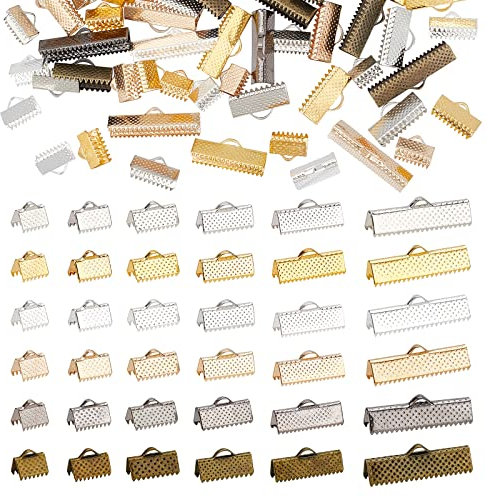 PandaHall 720pcs 36 Style Ribbon Crimp Ends Metall-Leder-Verschluss Kordel Schmuckzubehör Stangenklemmenenden Lesezeichen Crimp-Kordelenden Armbandverschluss Für Die Herstellung von Ohrringschmuck