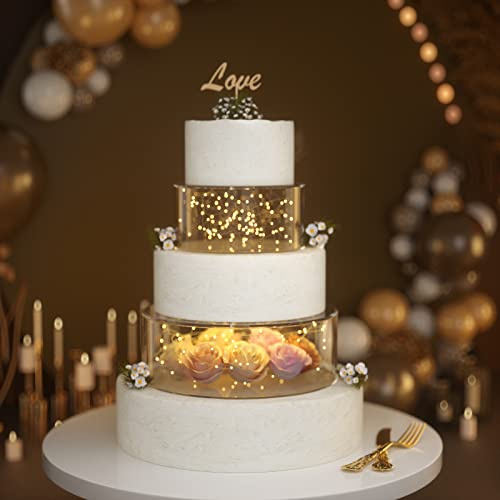 NPPLUS 2PCS Acrylic Fillable Cake Stand Cake Riser Cake Tier, Round Cylinder Display Riser Display Box, Decorative Centerpiece for Wedding Birthday Party (10 Dx4 H inch, 6 Dx4 H inch)