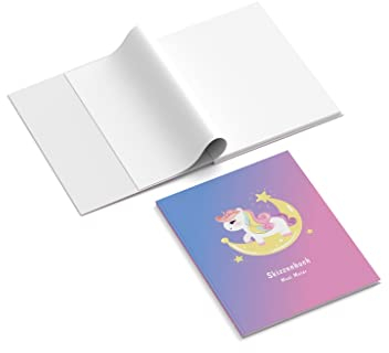 Skizzenbuch personalisiert mit Name + Titel | Einhorn mit Mond | 210 x 297 mm | Hardcover | rosa | Papier 120 g/m² | Blanko Innenseiten | Malbuch | Erinnerungsbuch | Zeichnungen | Notizen