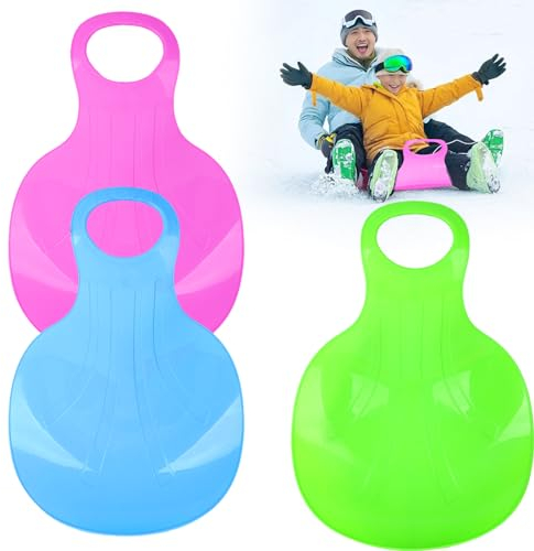 Schneerutscher Kinder 3 Stück Schlitten Bob Poporutscher Erwachsene und Kinder Schneeteller Porutscher mit Griff Winter Outdoor Sport (3)