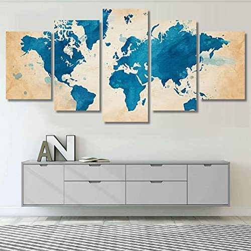 5 Teilig Leinwand Wanddeko Vintage Weltkarte Poster Hd Bilder Leinwanddrucke 5 Stück Gemälde Modern Wohnzimmer Wohnkultur Geschenk Mit Rahmen 200 X 100 Cm Schlafzimmerbürohotelwandkunstfoto