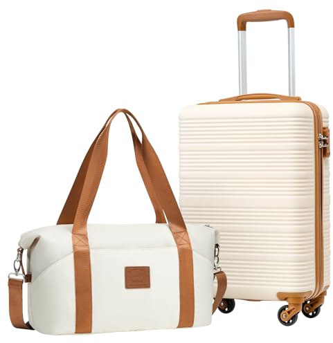 COOLIFE Handgepäck Koffer 55x35x20cm + 20L Reisetasche (40×25×20cm) für Ryanair & Easyjet mit 4 Silent Spinner Rädern & TSA-Schloss – ABS-Hartschale, Leicht Handgepäck Set