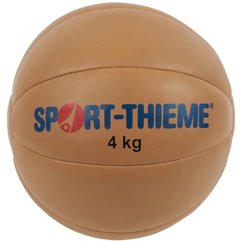 Sport-Thieme Medizinball Klassik | Vintage Medizin-Ball aus echtem Leder | In 1kg, 1,5kg, 2kg, 3kg, 4kg o. 5kg | Handgenäht, ohne Ventil, Granulat Füllung | Deutsche Markenqualität