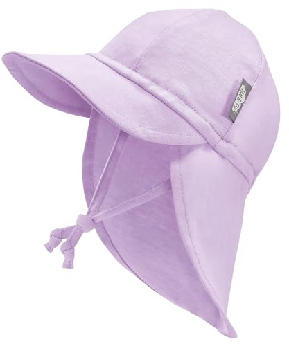 Jan & Jul Babymütze für den Sommer mit Bändern und Nackenklappe (Lavendel, Größe S: 3-6 Monate)