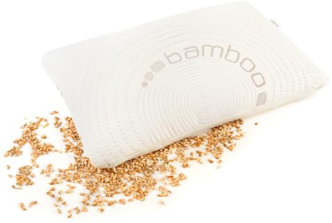 NATURECA Cuscino Pula di Farro Biologica, Cuscino Letto cervicale, Cuscino Naturale Regolabile, Cuscino Ortopedico con Fodera in Bambù, Cuscino per il collo in Pula Farro
