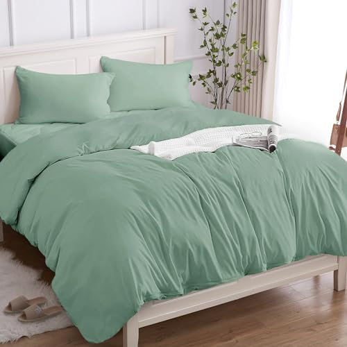 Cotopuro Housse de Couette 100% Coton 1 Personne 155x200 (1 Taies Oreiller 50x80), Parure Lit de Qualité Supérieure en Coton 150GSM,Doux, Respirant, Hypoallergénique - Vert d'eau