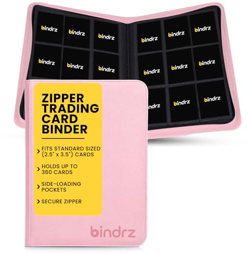 bindrz Carpeta con cremallera para tarjetas coleccionables – Carpeta de 9 bolsillos para tarjetas con funda de 360 – Bolsillos laterales compatibles con TCG MTG y tarjetas deportivas (rosa)
