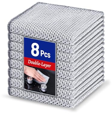 Wangjinpeng 12 PCS 3-Layer Non-Scratch Multipurpose Steel Wire Dishcloths - Reusable Quick-Dry Odor-Free Scrub Cloths for Dishes, Kitchen Cleaning Cloths for Cookware, Sinks, Stove Tops(7.87X7.87)