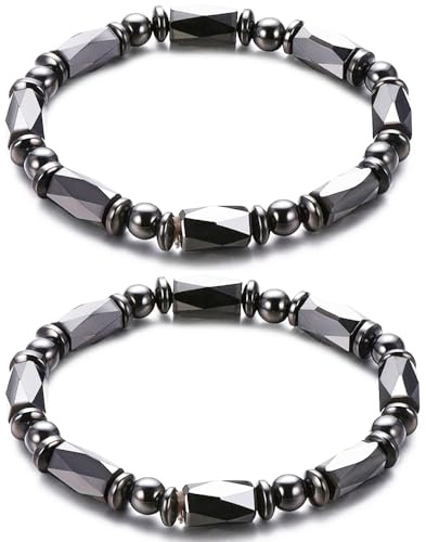 Apocalyptic-K Lot de 2 bracelets magnétiques en diamant de 6 mm pour éliminer l'électricité statique Noir, 19 centimeters