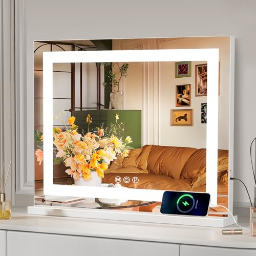 Hansong Schminkspiegel mit Beleuchtung Crystal Crush Diamond Mirror, Dimmbarer Touchscreen Hollywood Spiegel mit LED Strip, Schminkspiegel mit USB Anschluss für Tisch- oder Wandmontieren