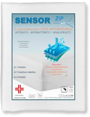Tex family Coprimaterasso Impermeabile Integrale con Cerniera Zip Sensor - 1 Piazza E Mezza