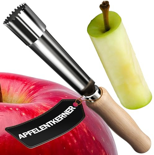 4smile Descorazonador de manzanas – Práctico cortador de manzanas con hoja de acero inoxidable de 1,5 cm de diámetro y mango de madera – Cortador de manzanas, descorazonador de