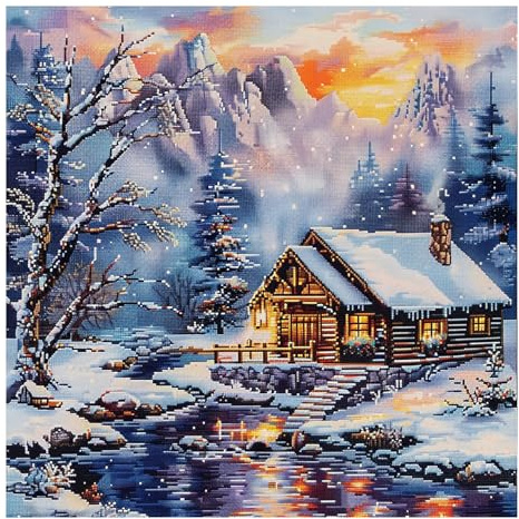 51buyoutgo Kreuzstich Set Vorgedruckt Schneelandschaft Stickvorlagen Stickbilder Vorgedruckt Kreuzstich Stickpackungen Stickpackung Cross Stitch Embroidery Kit Stickset Sticken Set Erwachsene Anfänger