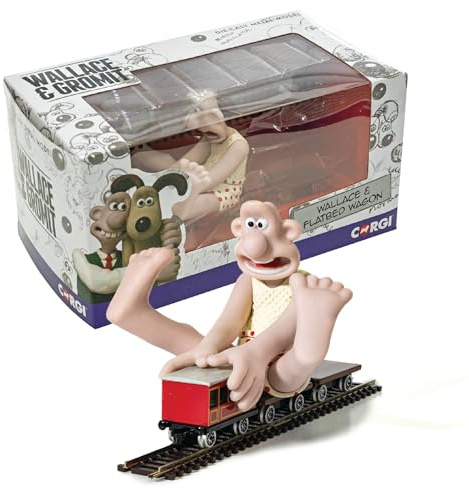 Corgi Diecast Train Toy - CC80604 Wallace & Gromit - The Wrong Trousers - Wallace & Flatbed Wagon, Train Gifts for Men, Women & Kids, Die Cast Model Gifts for Railway Enthusiasts