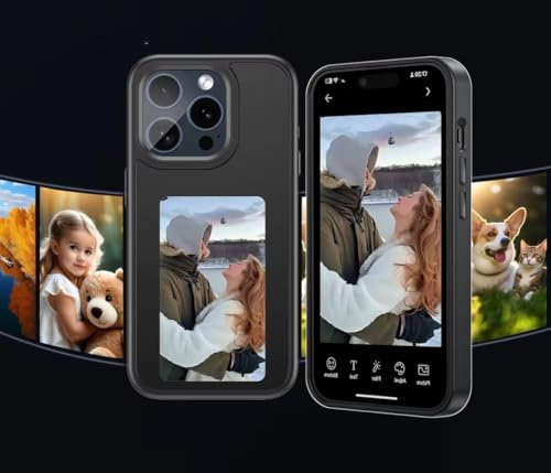 Upgraded 4 Colors e Ink Screen Smart Phone Case,Smart Ink Phone Case for iPhone, Supports NFC Transfer DIY Personalized Image/Picture/Photo/Text Display fit for iPhone 15 black (for iPhone 15 Pro)