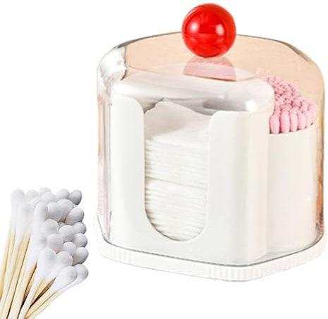 Soporte para bastoncillos de algodón para baño, caja de almacenamiento portátil para hisopos de algodón con cubierta a prueba de polvo, recipiente transparente para guardar objetos pequeños