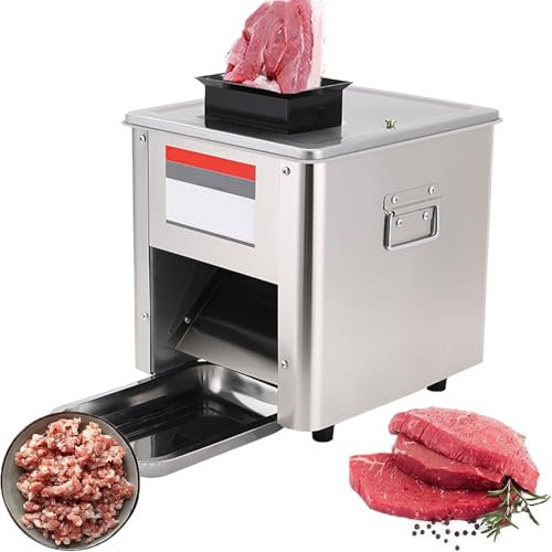 Cortadora de Carne Eléctrica, Cortadora de Carne Comercial Doméstica de 850W, Cortadora de Acero Inoxidable Automática, con Bandeja, Antideslizante y Silenciosa, Fácil de Limpiar,5mm