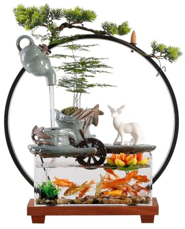 Decoraciones De La Casa Fuentes de Mesa Adornos de Agua Simples Creativos Fuente de cerámica de Escritorio Sala de Estar en casa Adornos de Tanque de Peces de Vidrio con Agua circulante Fuente De Escr