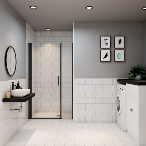 Porte de douche noire 120cm Hauteur 200cm en verre trempé anticalcaire AICA porte de douche pivotante avec un élément fixe