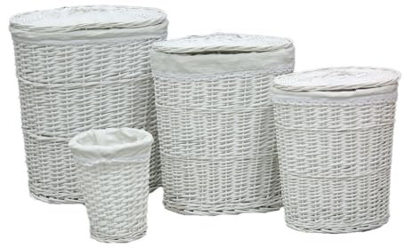 ROPEROS + Papelera Oval Mimbre Blanco S/4