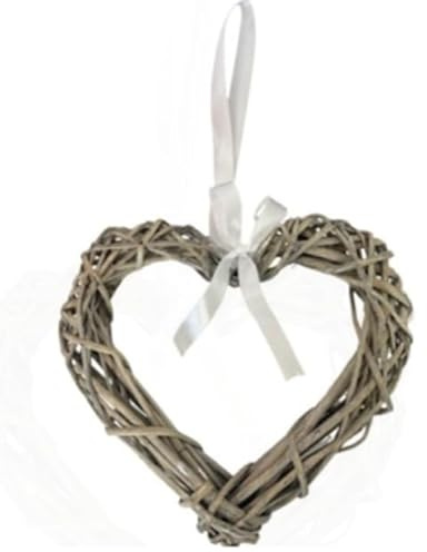 Floralcraft® 25cm Wicker Open Heart Grey with Satin Ribbon Heart Shape Wreath Hanging Ornament for Wedding, Gifts, Memorials, Christmas or Home décor