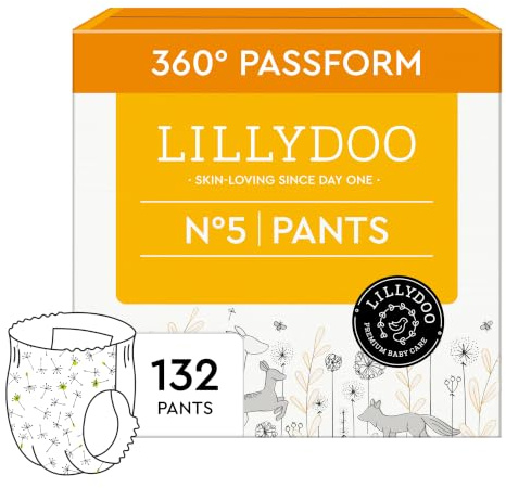 Pañales-braguita LILLYDOO, talla 5 (11+ kg), 132 uds. | Extra suaves, sin perfumes ni lociones, testados dermatológicamente y garantizan una excelente protección contra las fugas
