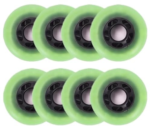 Inline-Skate-Rollen, 8er-Pack, 72 mm/76 mm/80 mm, Härtegrad 90A, fluoreszierendes Blau, fluoreszierendes Grün und fluoreszierendes Rosa, PU-Gummi (fluoreszierendes Grün, 76 mm)