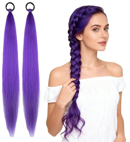 2 Pièces Mèches à Tresser Violettes 26 Pouces – Extensions Cheveux Synthétiques Longs Pré-Étirés, Rajouts Cheveux Jumbo Yaki pour Tresses Africaines, Cosplay, Fêtes et Halloween