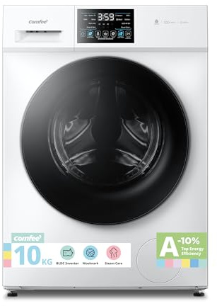 COMFEE' Freestanding Washing Machine,10KG Load,A-10% Class,Steam Care,BLDC Motor,Woolmark,Touch Panel,White-CFP03EW100W-UK