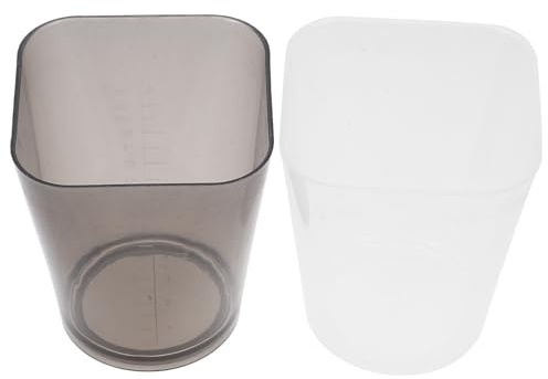DEARMAMY 2 Vasos Medidores Cuadrados Transparentes de Plástico Capacidad Grande Escala Visible Base Estable Color Gris y Jarra Medidora Translúcida para Cocina y Repostería