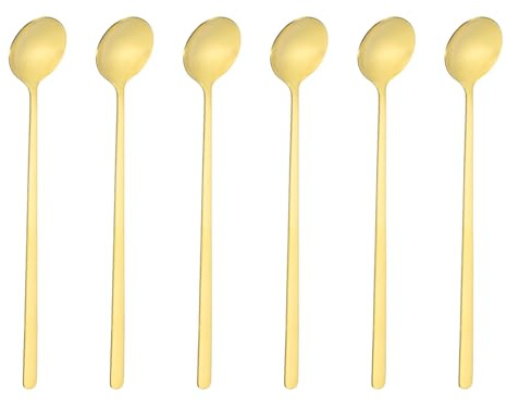 QUARKZMAN 6 Cucharillas Para Remover Té De 7 (17cm) Acero Inoxidable 410 Cucharas Soperas Redondas Con Mangos Largos Para Espresso Azúcar Postres Cereales Helado Cóctel Café Dorado
