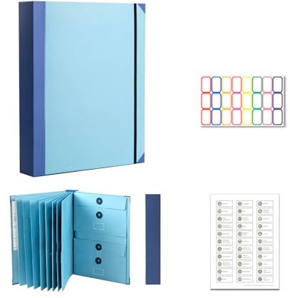 Akkordeon Dokumentenmappe mit Manila-Taschen für Pässe, Geburtsurkunden und wichtige Dokumente, Dokumentenorganizer für den Notfall, ideal für Büro und Zuhause (Blau)