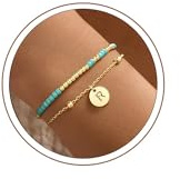 Turandoss Türkis Armband Damen Mädchen Gold Perlenarmband | 14K Gold Vergoldete Charm Armband mit Buchstaben, Gold Armkette Schmuck, Personalisierte Geschenk für Frauen Freundin Mädchen