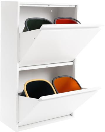 Donened - Cubo de basura, 4 cubos de reciclaje de 15 litros, sistema de separación de residuos con 4 compartimentos, 56 x 24,5 x 91 cm, para cocina, oficina, espacios comerciales (blanco)