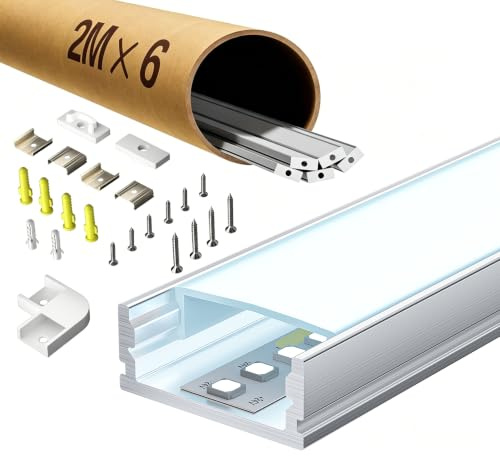 ClarivantiLED LED Profil 6 x 2m U-Form Aluprofil mit weißer Abdeckung,Endkappen & Montageclips Alu Leiste für Lichtstreifen bis 12mm Led Profile Schiene Kanäle Leiste Diffusor